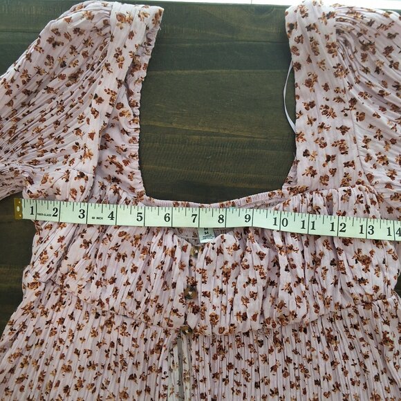 Urban Outfitters Floral Milkmaid Babydoll Top Poet Sleeves Tie Cuff Sz M - Picture 9 of 12